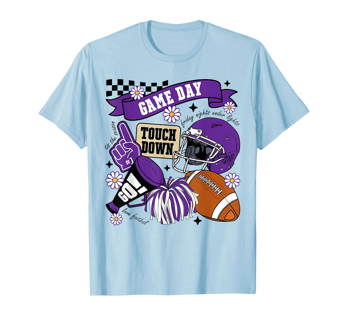 Purple Game Day Touchdown Football Lover Women Mom Men Kids T-Shirt