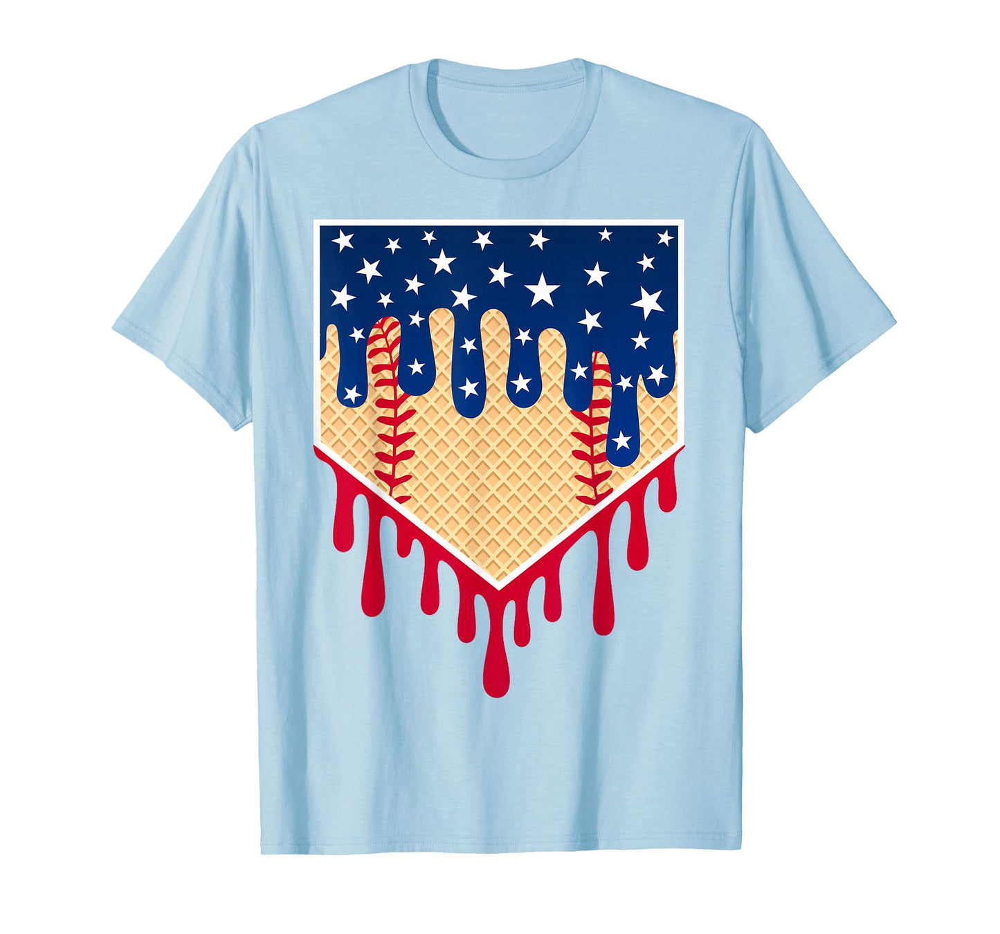 Baseball Ice Cream Drip 4th Of July Red Blue & White Drip T-Shirt