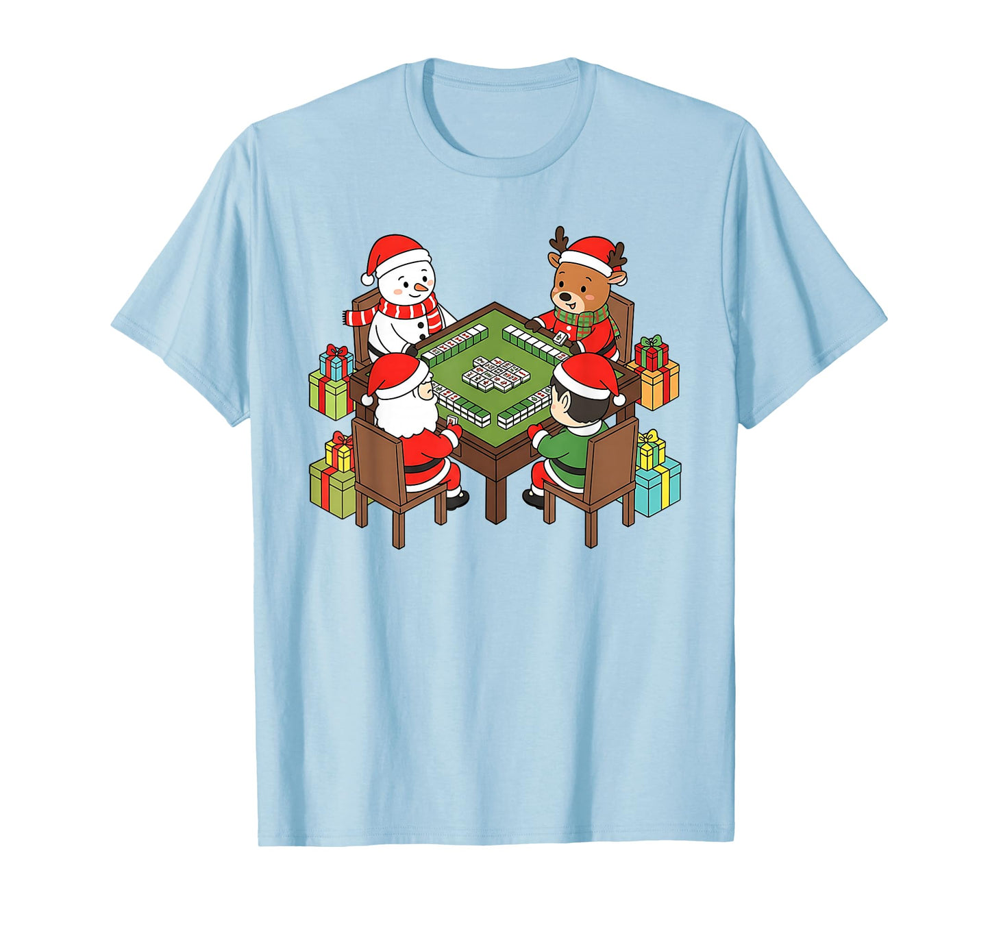 Funny Christmas Mahjong Santa Snowman Elf Reindeer Gift T-Shirt