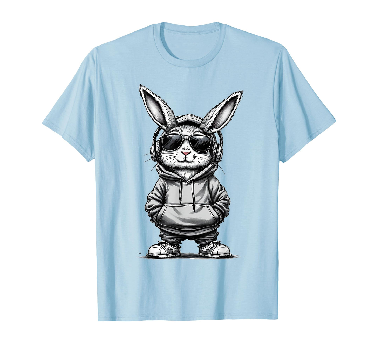 Cool Bunny Face With Sunglasses Headphones Bunny Easter Day T-Shirt