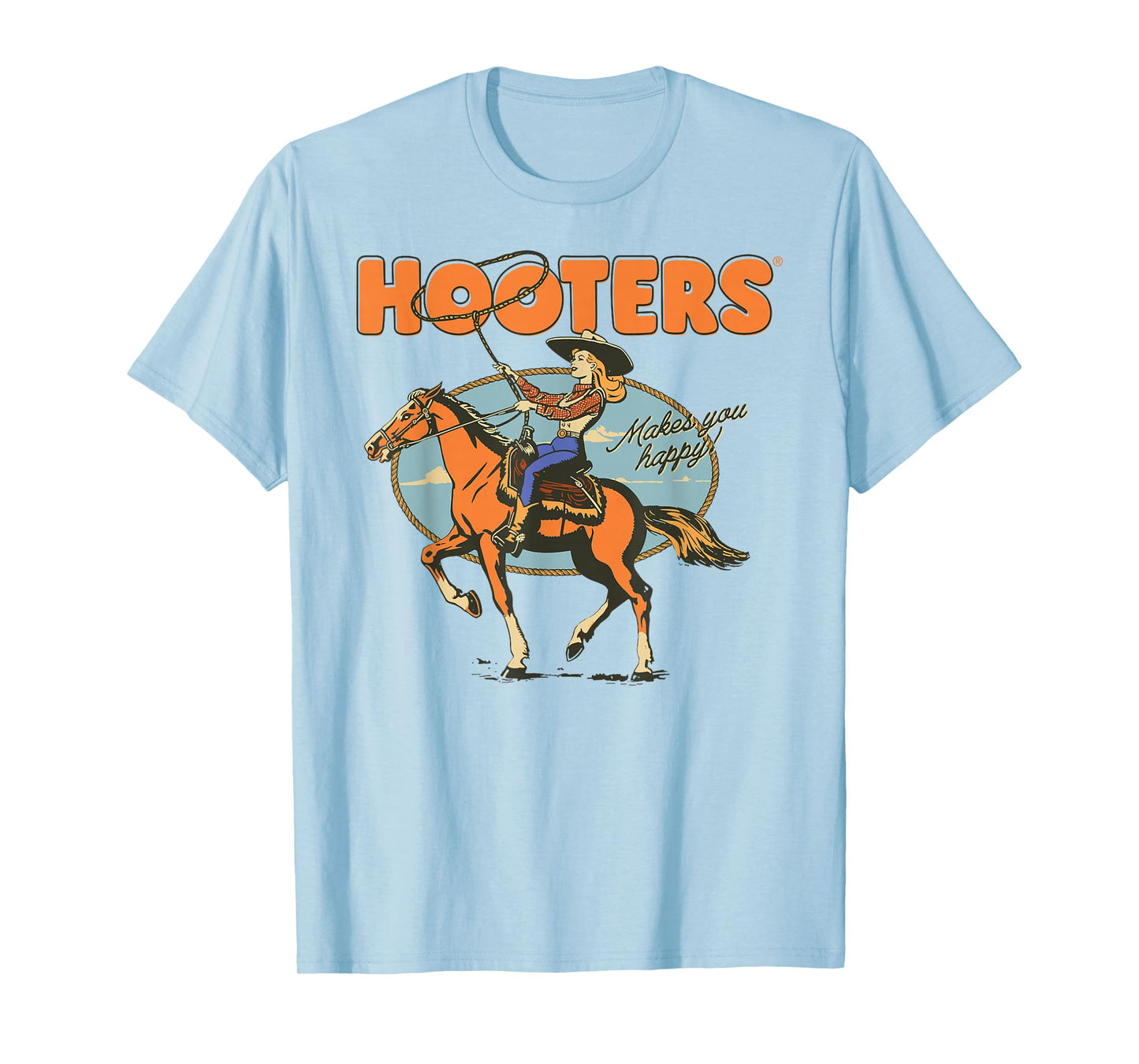 Hooters Makes You Happy Cowgirl with Lasso Funny T-Shirt