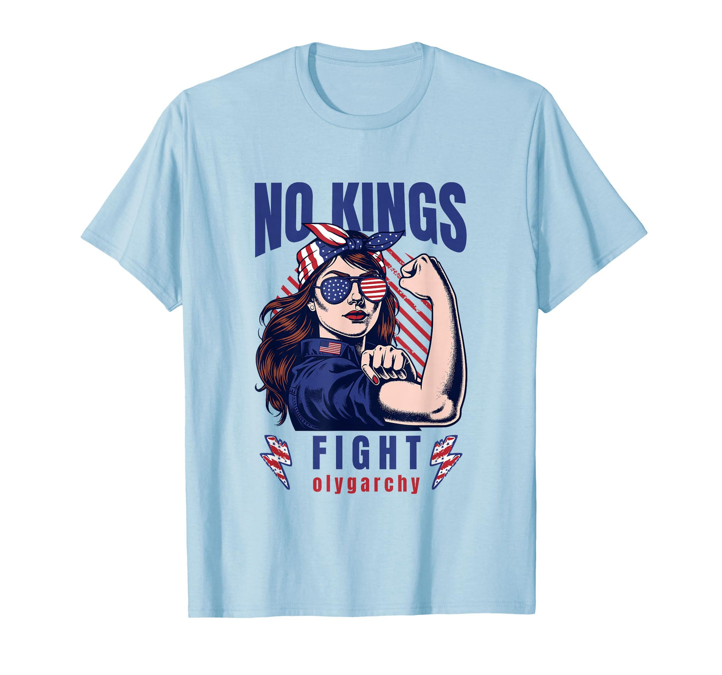 Vintage No Kings Fight Oligarchy Woman's Girl America Flag T-Shirt