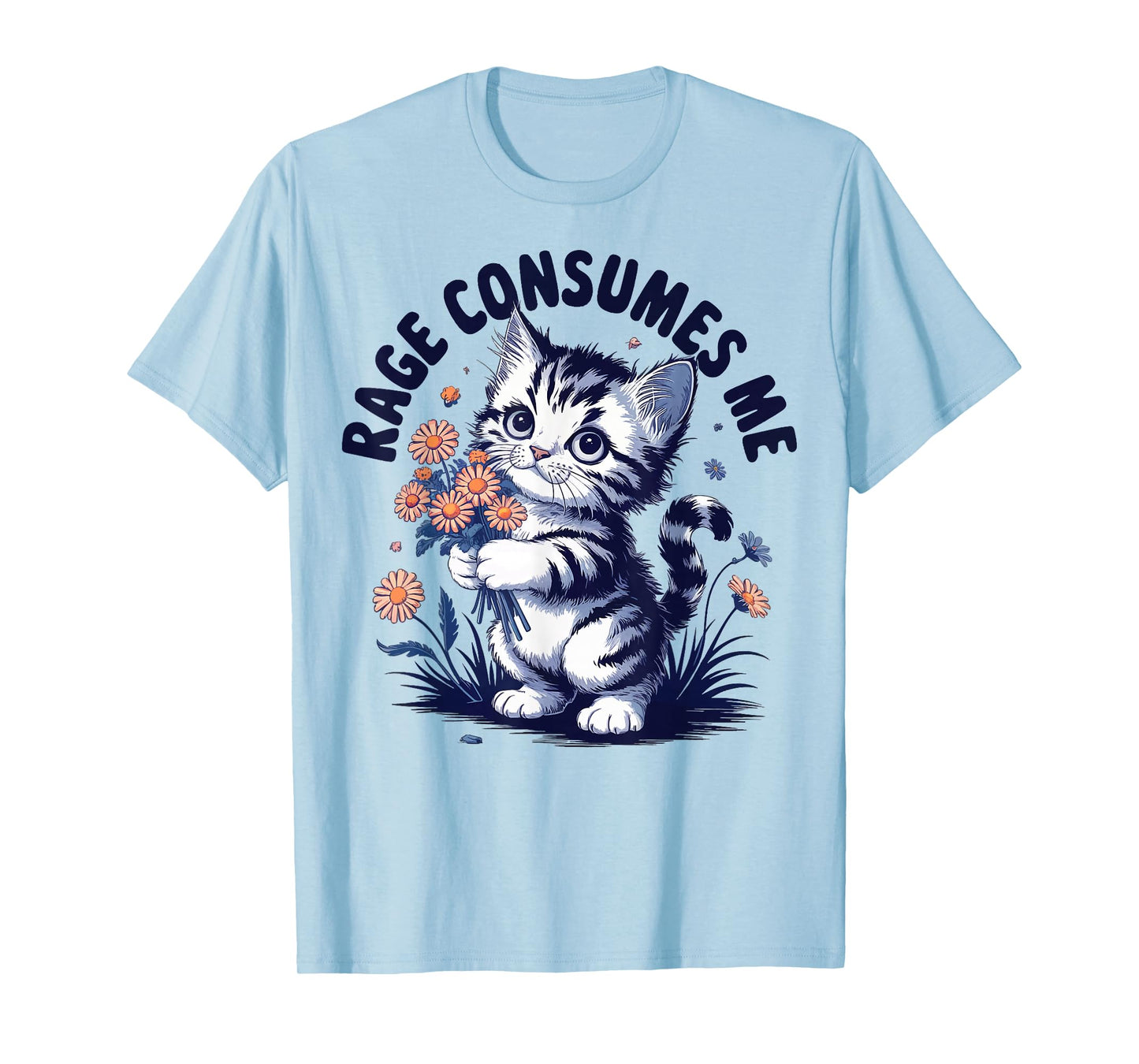Anger Angry Emotion Funny Rage Rage Consumes Me T-Shirt - Men's Classic Fit Grey Crew Neck Short Sleeve Double Cuff Cartoon Pattern - Small