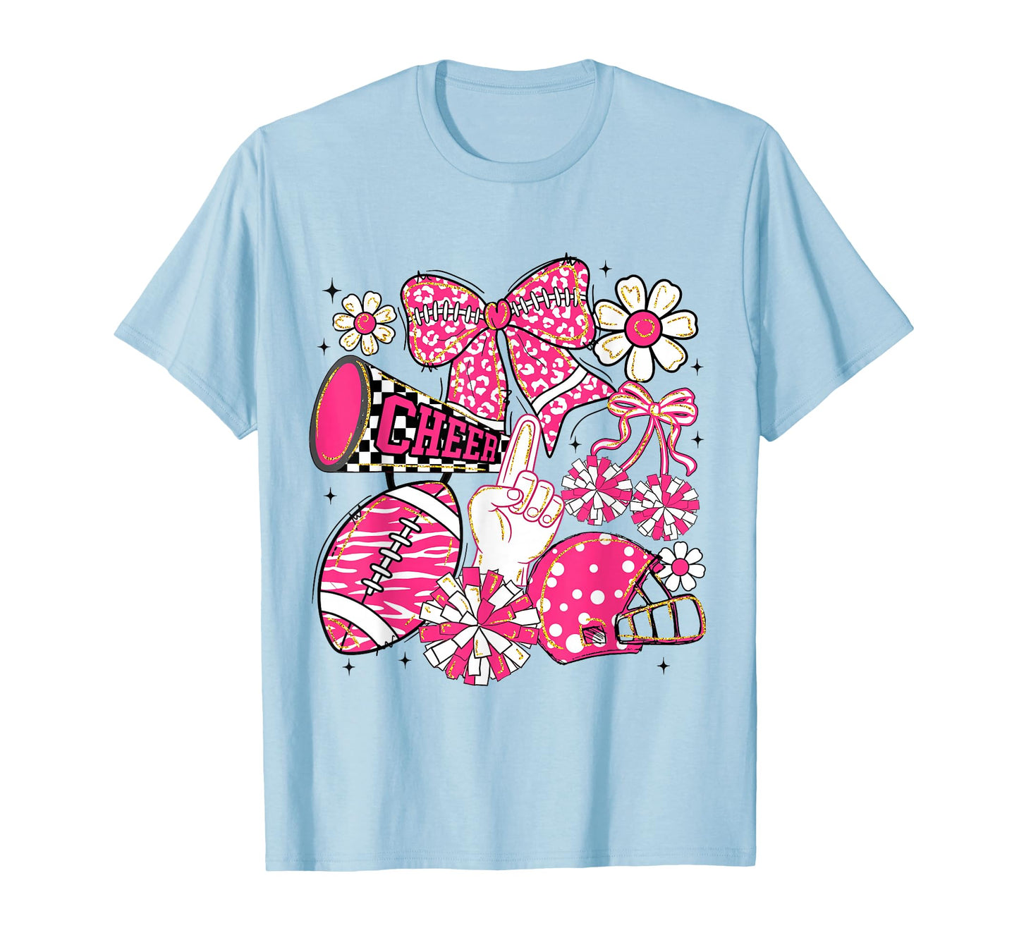 Coquette Bow Cheer Floral Football Game Day Cheerleading T-Shirt