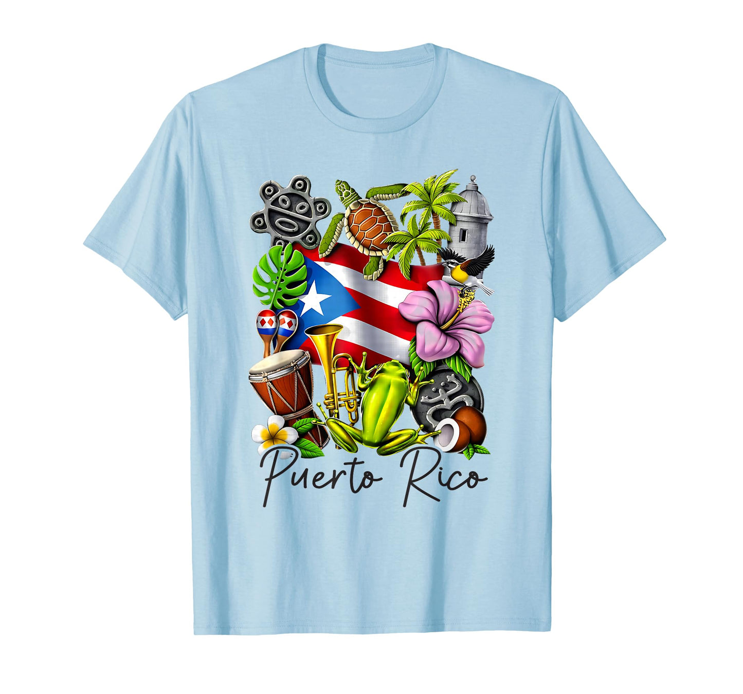 Puerto Rico Flag Floral Frog Boricua Women Hispanic Heritage T-Shirt
