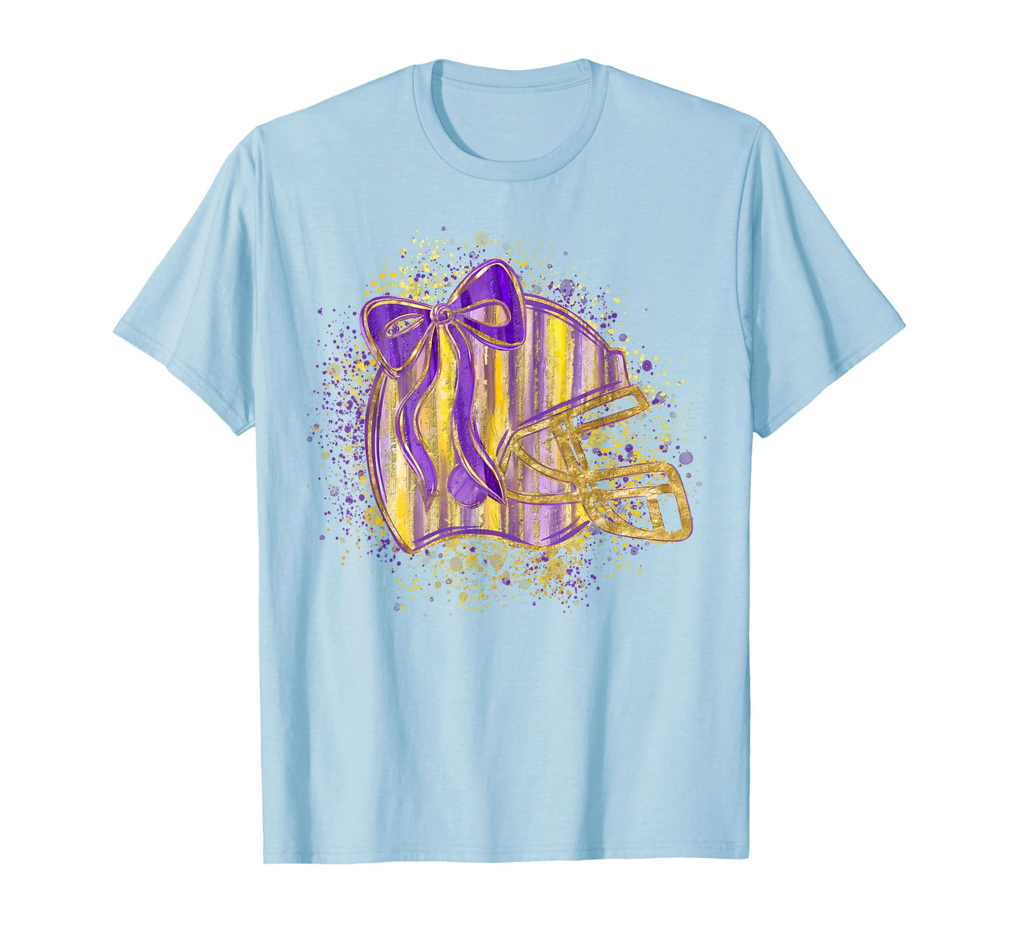 Purple Yellow Football Helmet Coquette Bow Touchdown Season T-Shirt