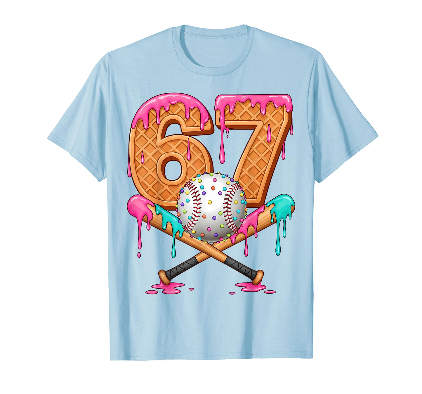 67 Ice Cream Drip Baseball Number 67 Player 67th Birthday T-Shirt