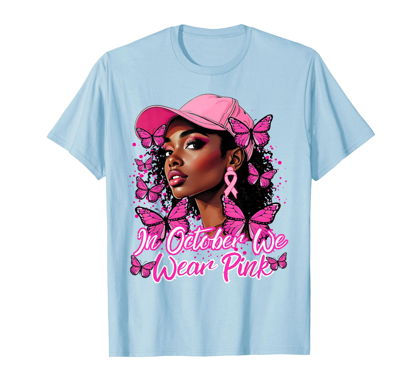 We Wear Pink in October Black Women Breast Cancer Butterfly T-Shirt