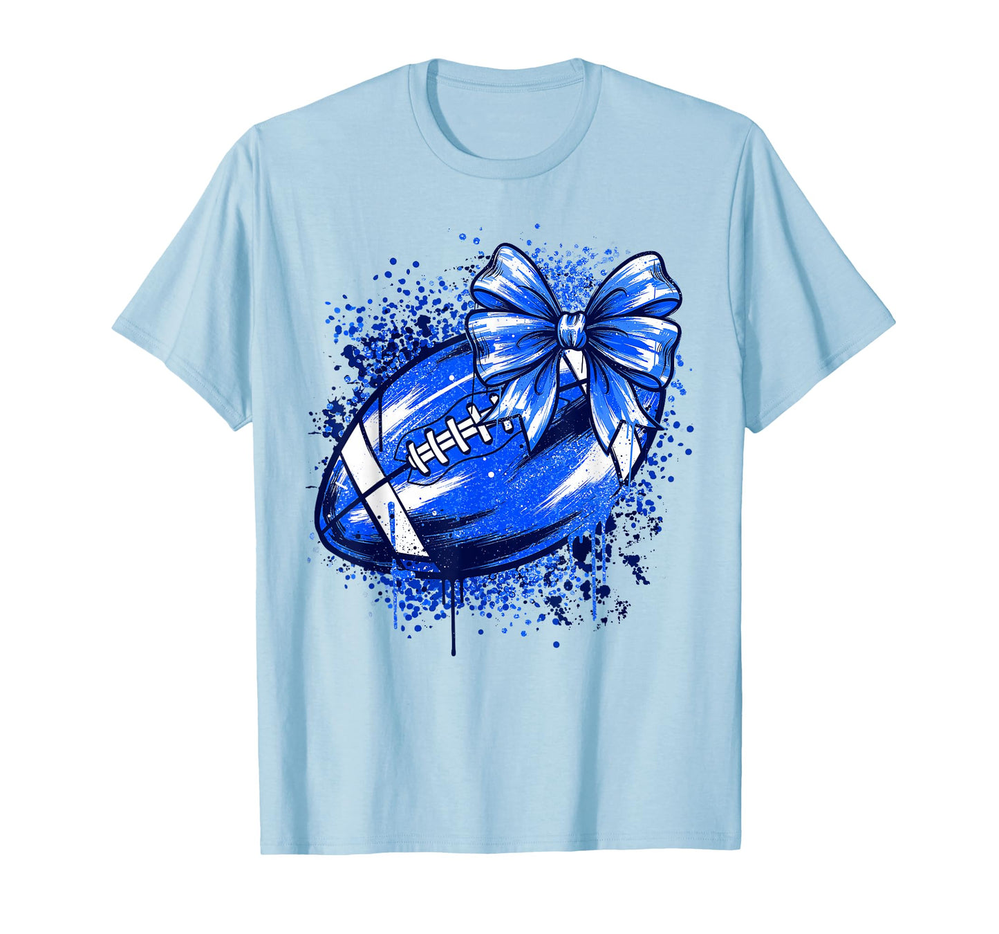 Game Day Coquette Bow Football Mama Girl Go Cheer Blue T-Shirt