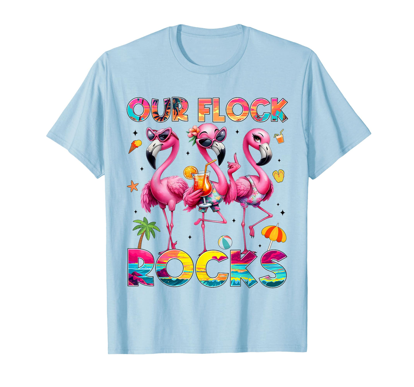 Our Flock Rocks Flamingo Summer Vacation Family Matching T-Shirt