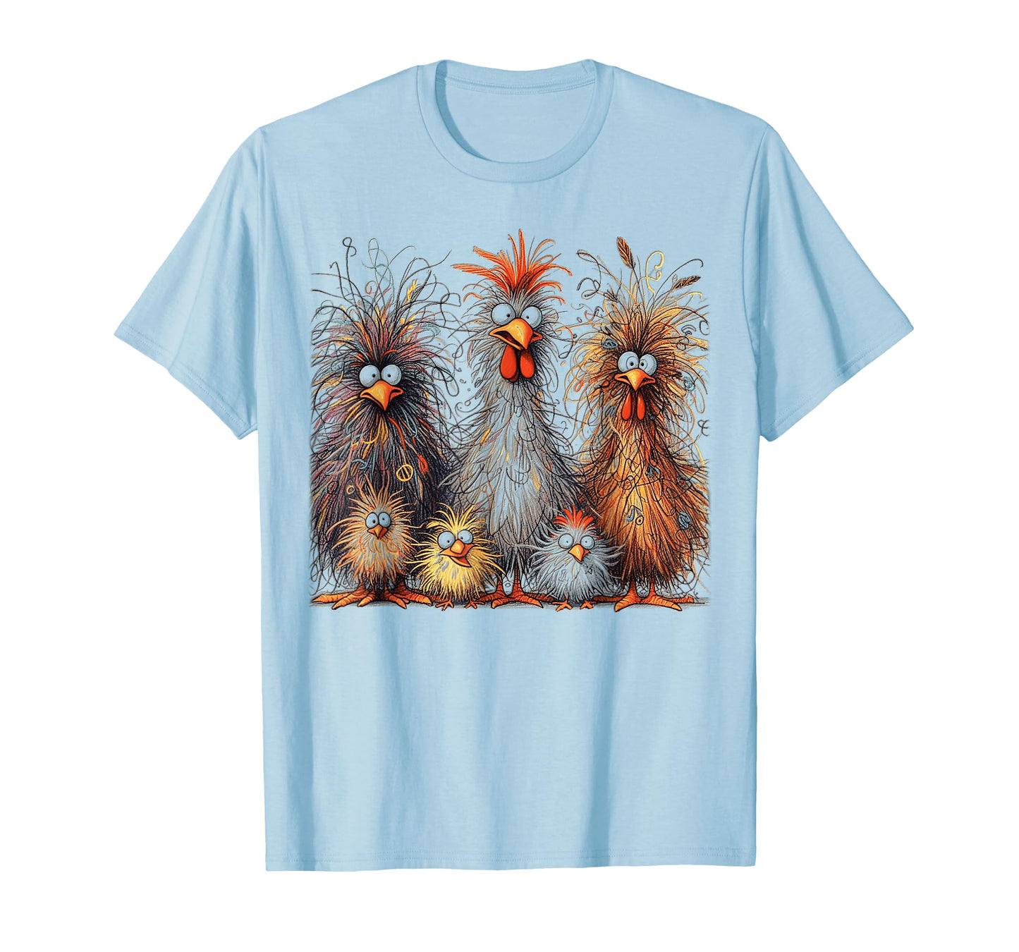 Eagerlys Colorful Funny Chicken Art, Crazy Chicken Family T-Shirt
