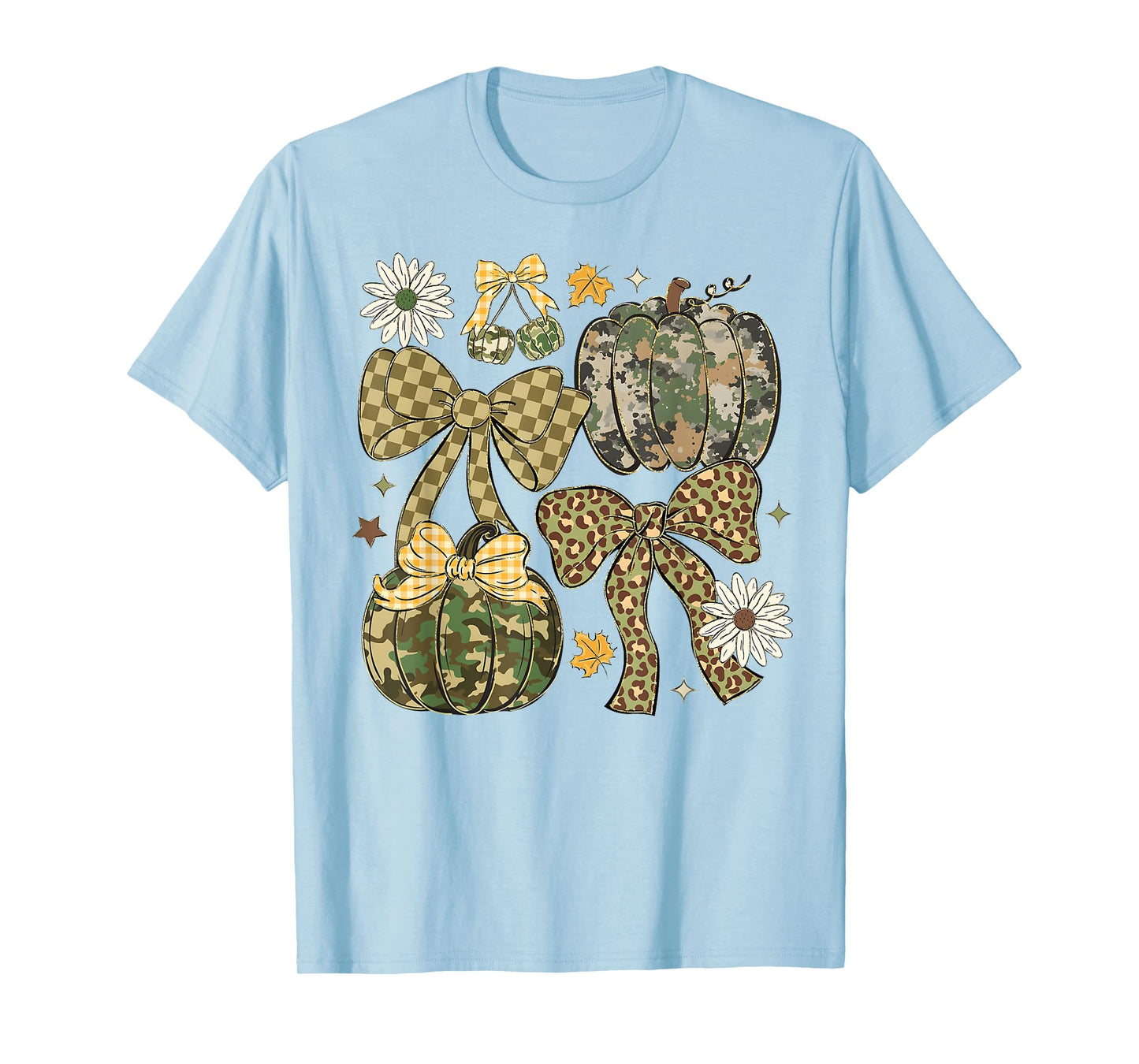 Leopard Camo Coquette Bow Pumpkin Thanksgiving Rustic Fall T-Shirt