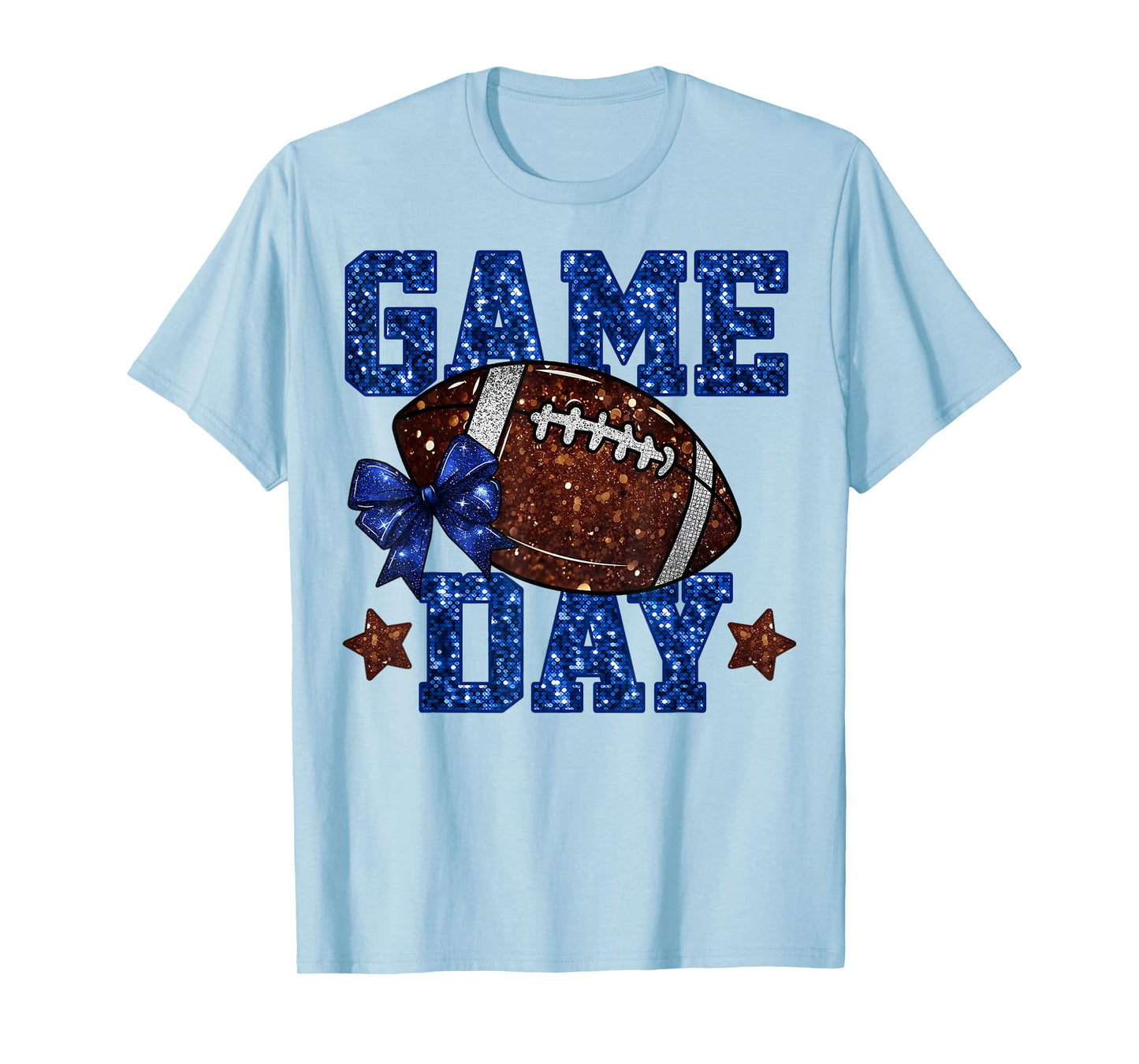 Game Day Football Blue Coquette Bow Team Spirit Touchdown T-Shirt