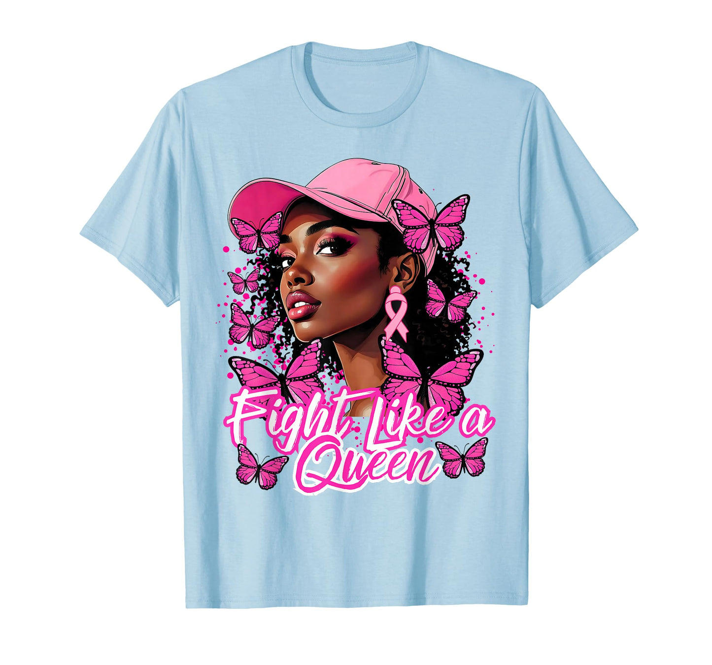 Black Afro Women Butterflies Breast Cancer Awareness Support T-Shirt