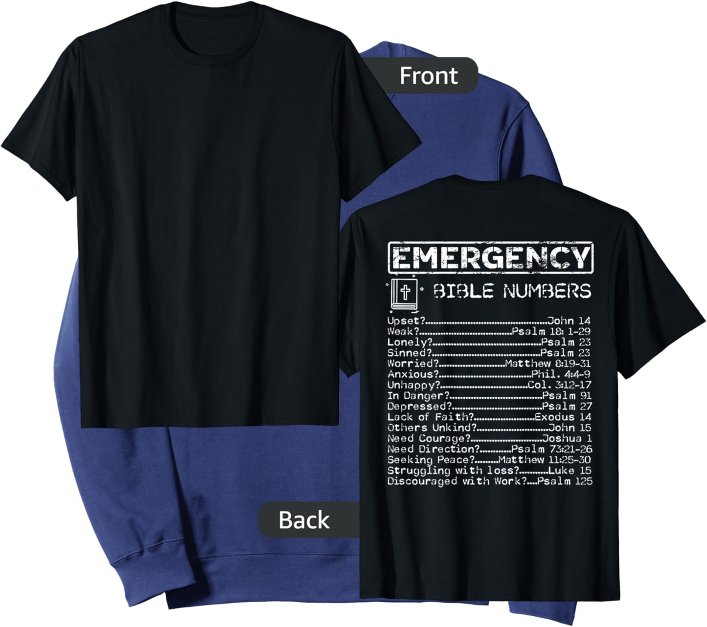 Bible Emergency Hotline Numbers - Print on the Back Sweatshirt - Sweatshirt | Navy