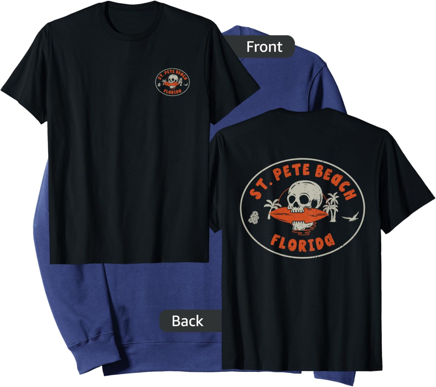 St. Pete Beach Florida FL Retro Surfer Beach Front & Back Sweatshirt - Sweatshirt | Navy