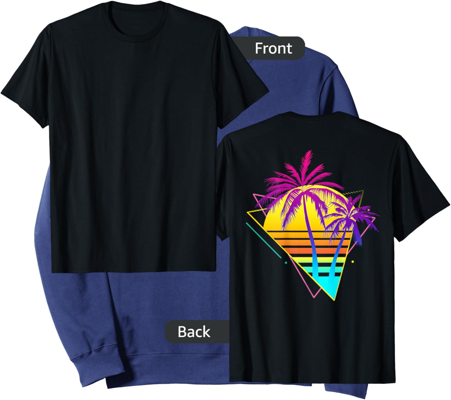 On Back - Retro 80s 90s Vaporwave Tropical Sunset Palm Trees Sweatshirt - Sweatshirt | Navy
