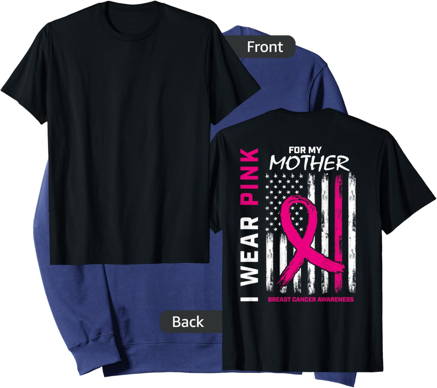 I Wear Pink For My Mom Breast Cancer Flag Back Print Graphic Sweatshirt - Sweatshirt | Navy