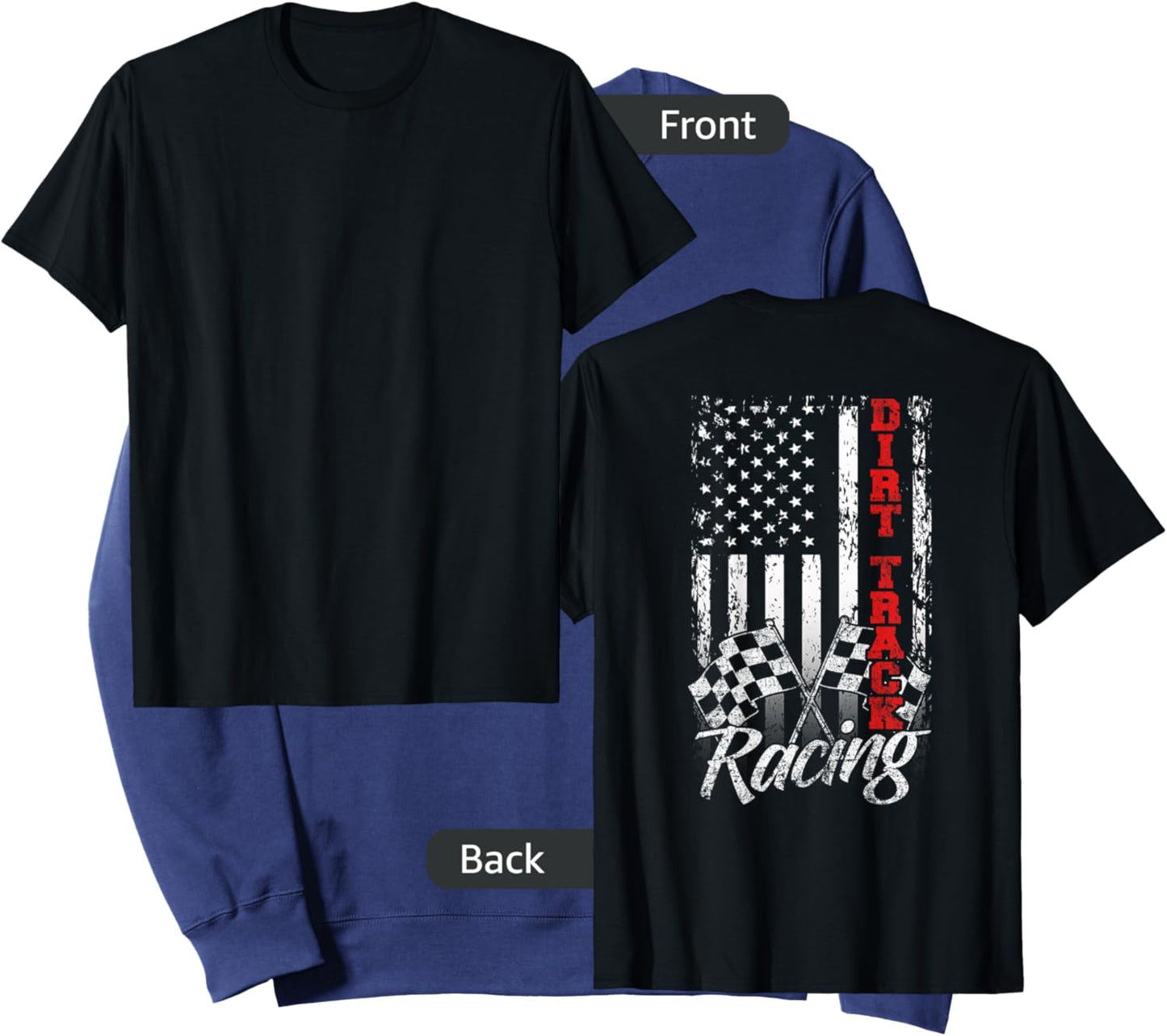 American Flag Dirt Track Racing Car Bike Driver - Back Print Girls Kids Men Sweatshirt - Sweatshirt | Navy