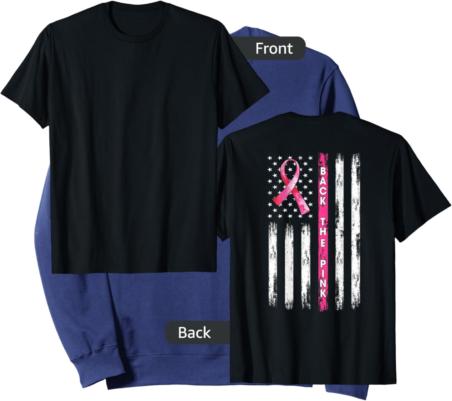 Back The Pink Ribbon American Flag Breast Cancer Awareness Small Sweatshirt - Sweatshirt | Navy