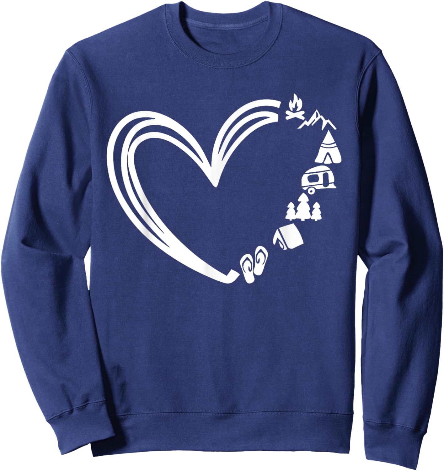 Cute Hiking Adventure Lover Gifts -Adults, Kids Black Heart Collarless Modern Lace Small Camping Sweatshirt - Sweatshirt | Navy