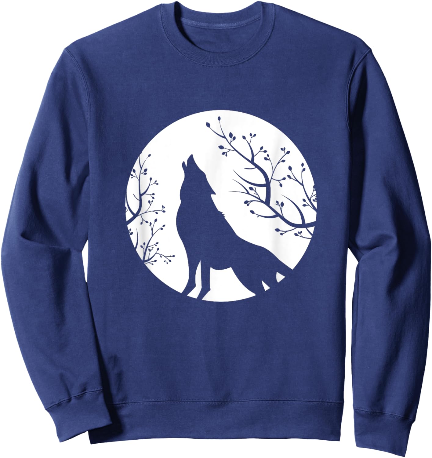 Wolf animal moon flowers animal motif wolf Sweatshirt - Sweatshirt | Navy