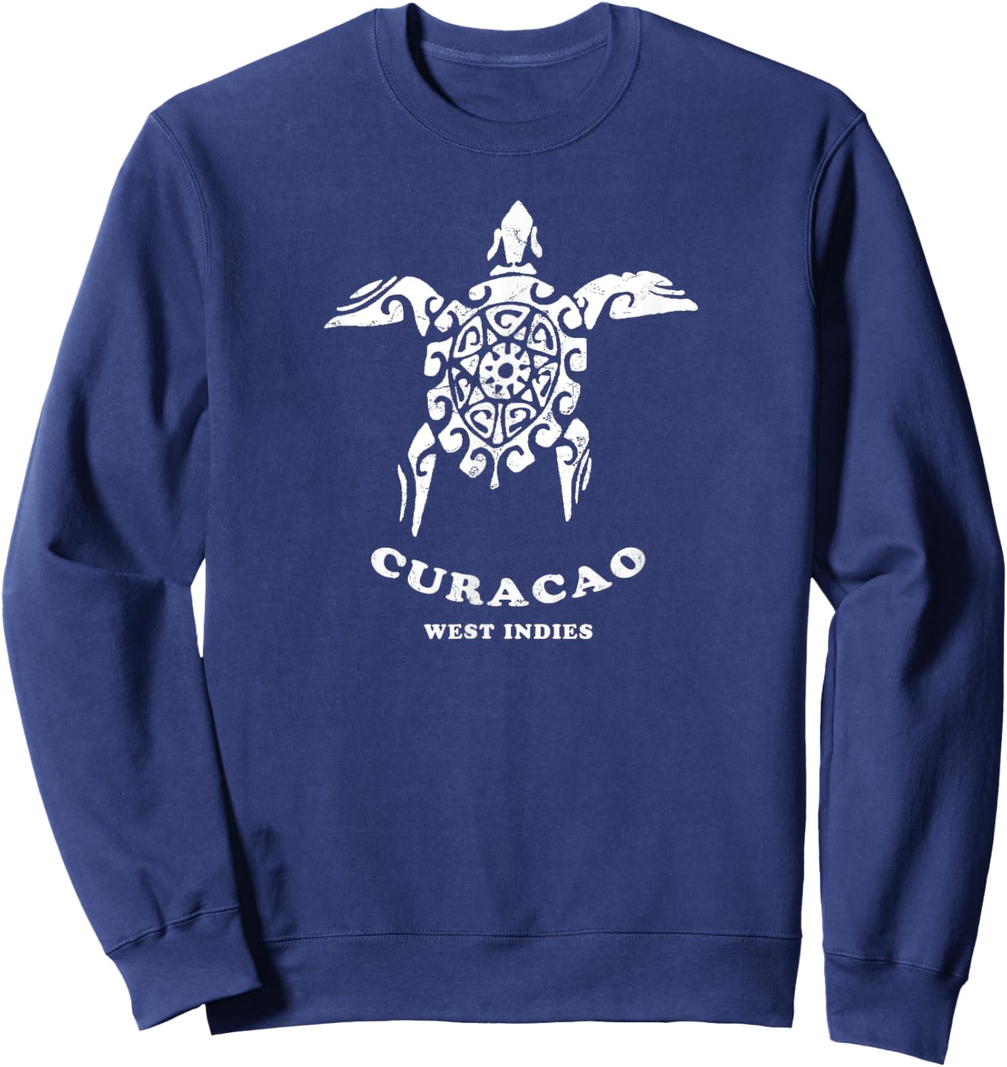 Curacao, West Indies Vintage Tribal Sea Turtle Vacation Sweatshirt - Sweatshirt | Navy