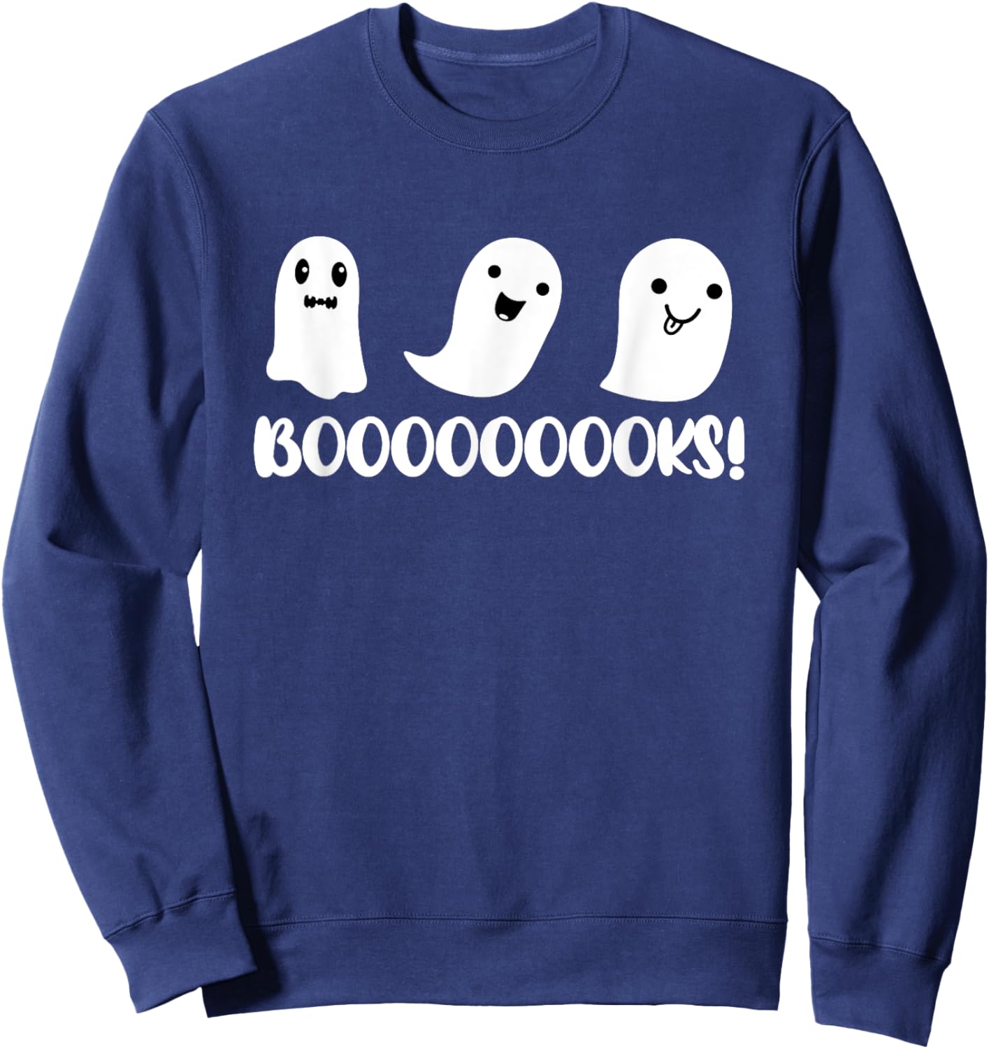 Booooooooks Funny Cute Three Ghost Halloween Costume Sweatshirt - Sweatshirt | Navy