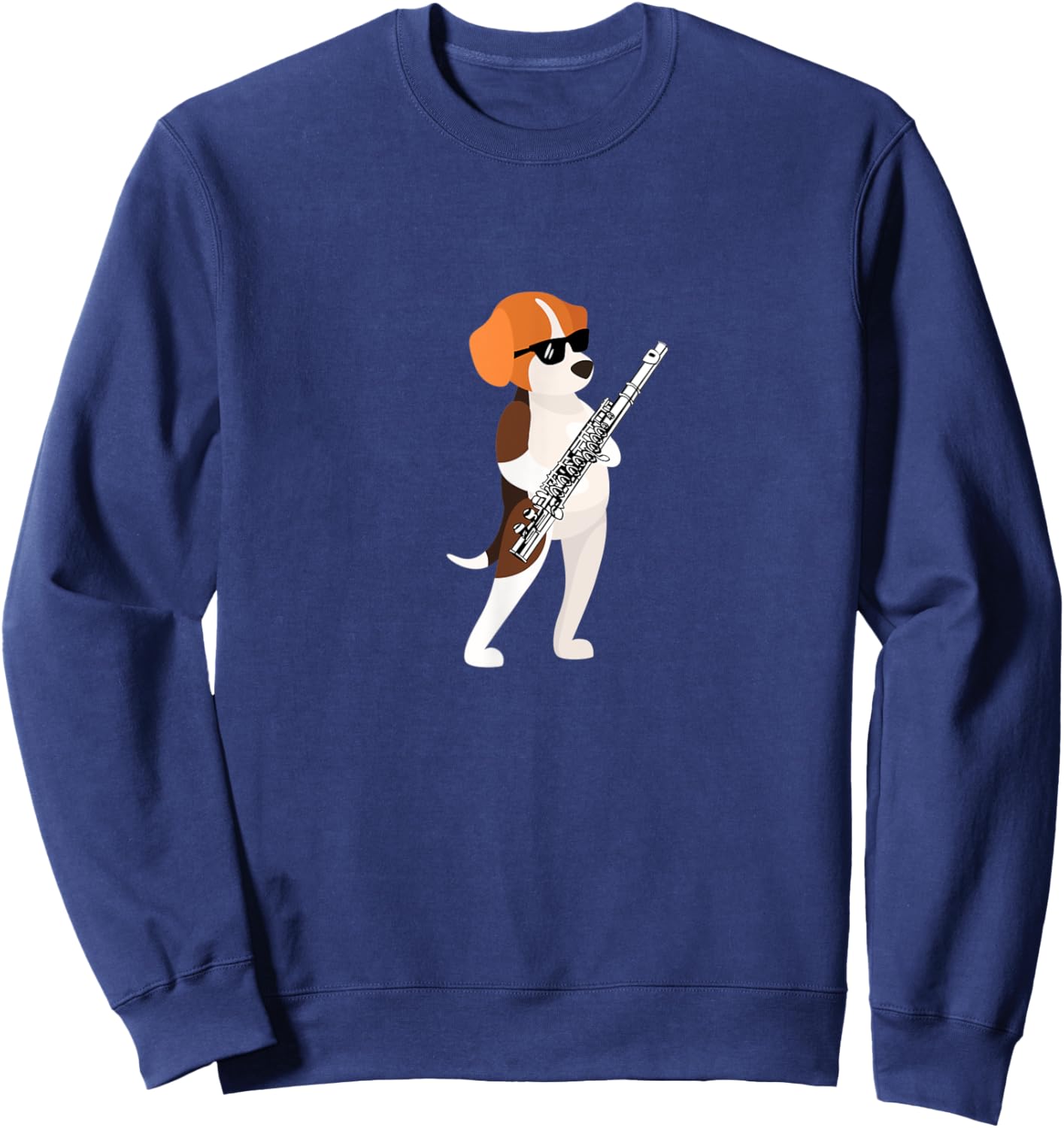 Funny Dog Wearing Sunglasses Playing Flute Beagle Sweatshirt - Sweatshirt | Navy