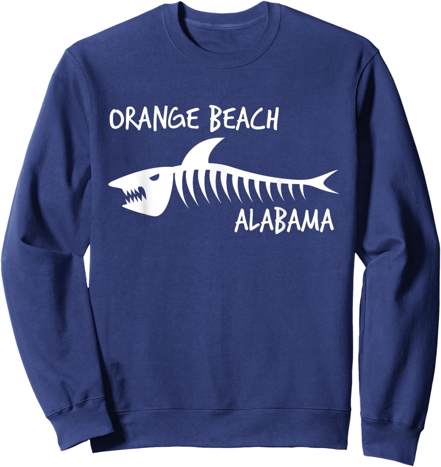 Orange Beach Alabama Shark Skeleton White Print Women Kids Sweatshirt - Sweatshirt | Navy