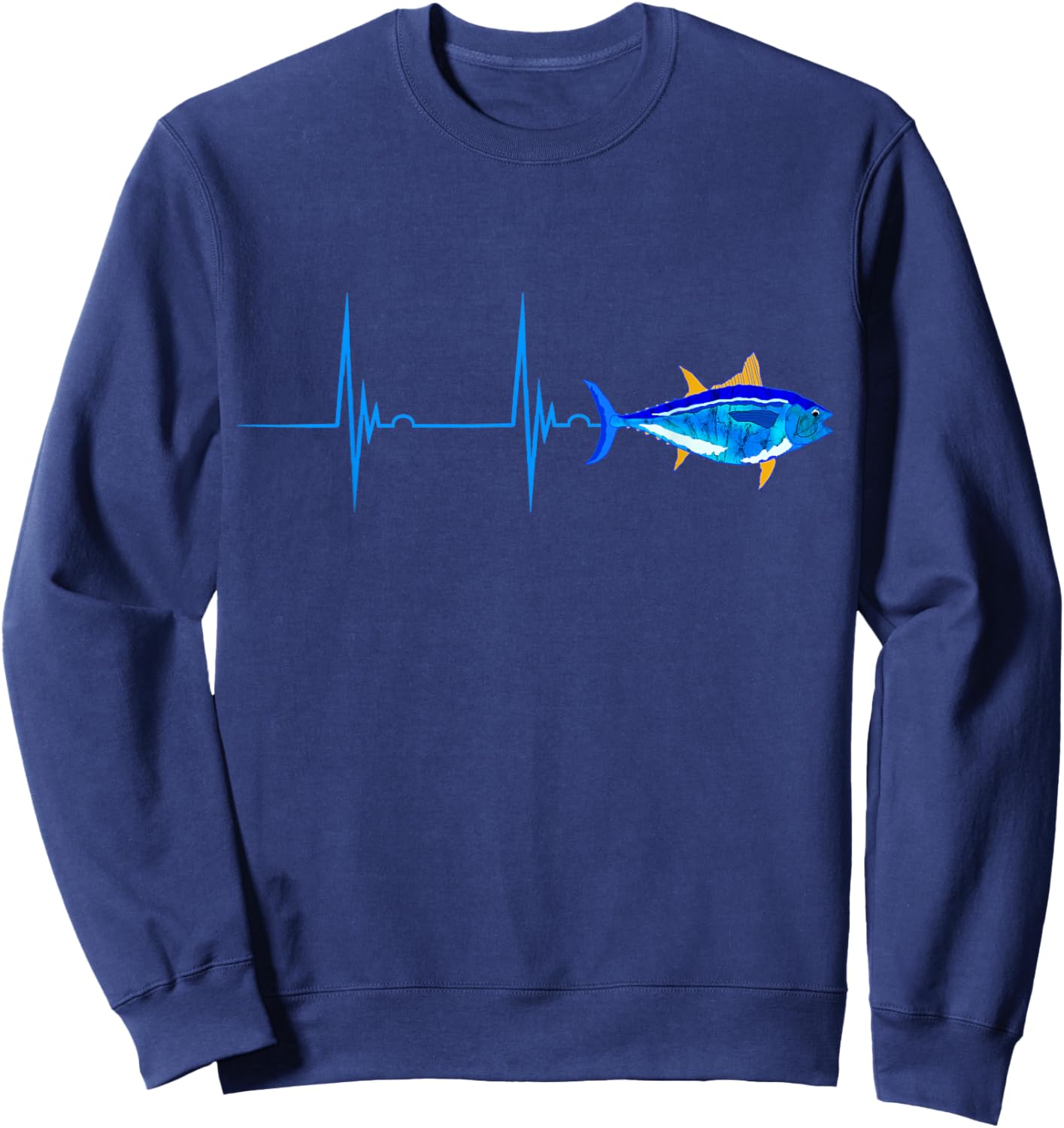 Bluefin Tuna Heartbeat EKG Pulseline FIsh Deep Sea Fishing Sweatshirt - Sweatshirt | Navy
