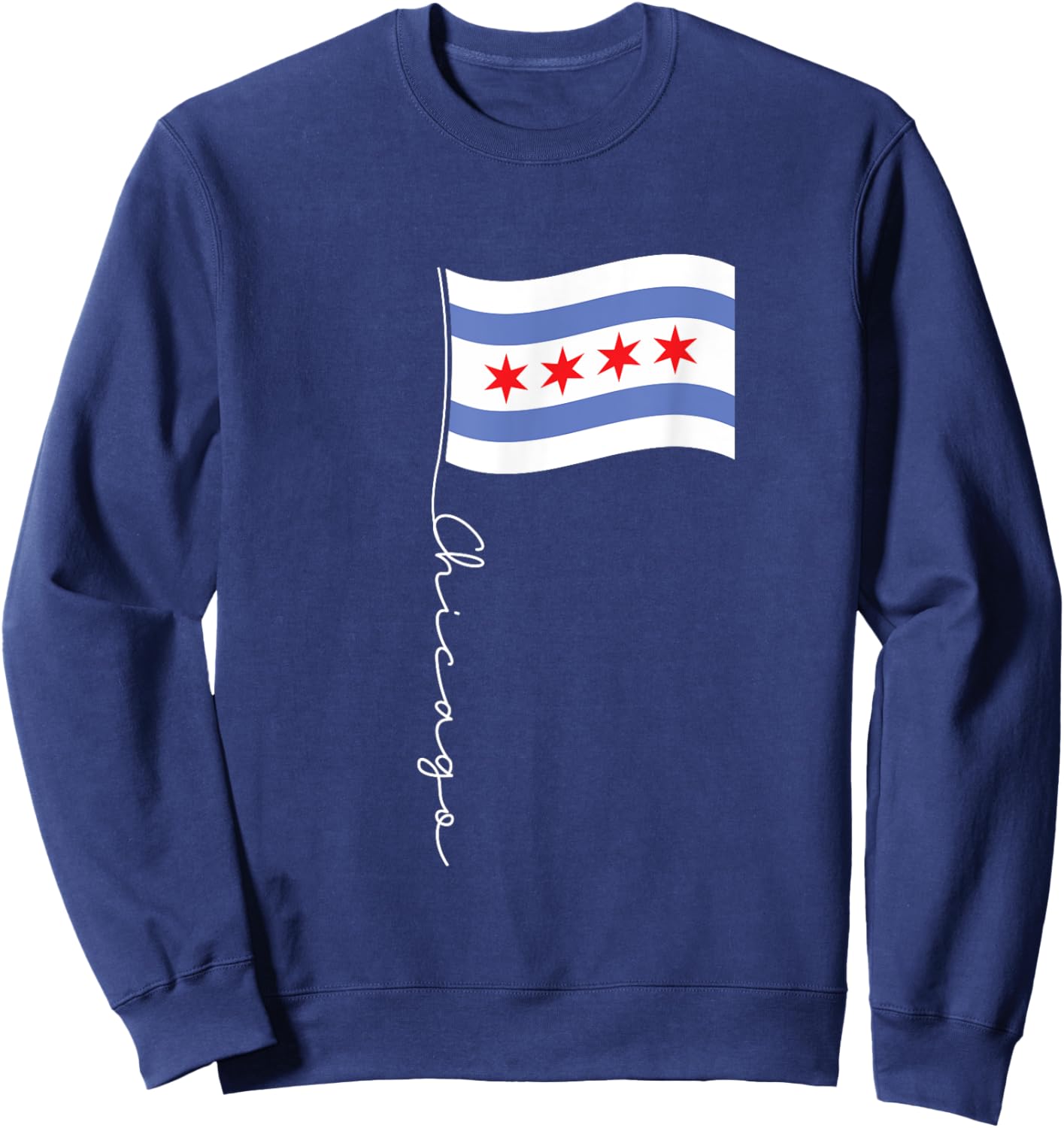 Family Heritage Gifts Chicago Signature Flag Pole - Elegant Chicagoan Flag Sweatshirt - Sweatshirt | Navy