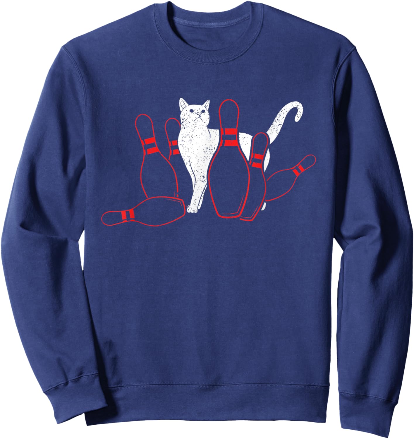 Cute Alley Cat Knocking Bowler Tipping Bowling Pin Kitty Men Women Girls Kids Sweatshirt - Sweatshirt | Navy