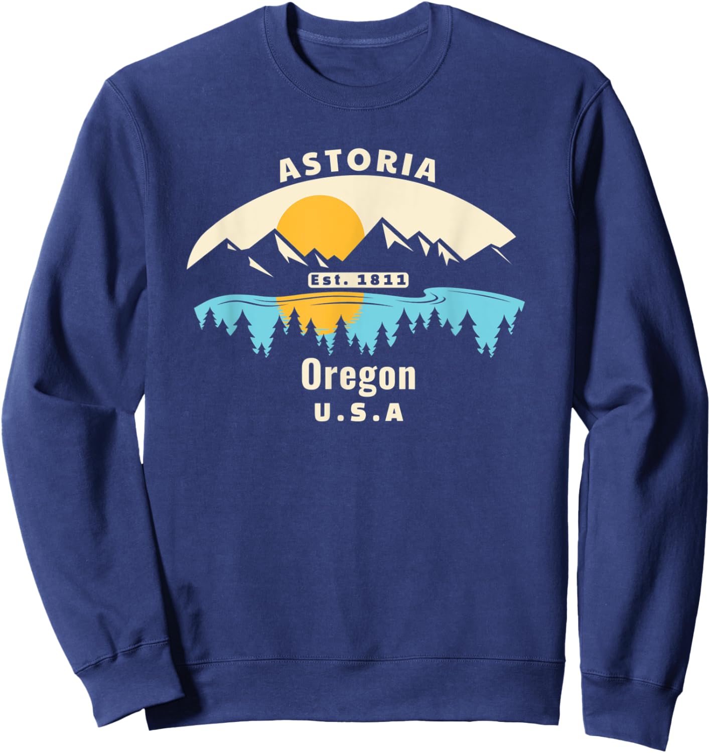Astoria Oregon Souvenir Mountain Sunset River Sweatshirt - Sweatshirt | Navy