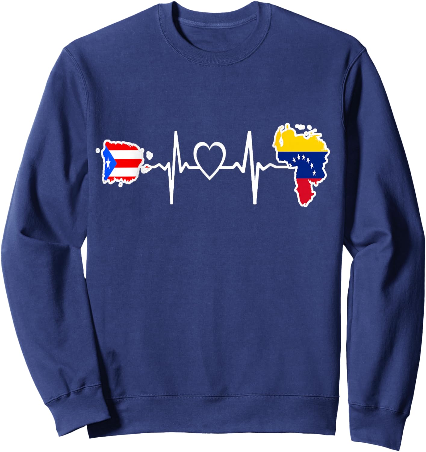 Puerto Rico Venezuela Flag Puerto Rican Venezuelan Heartbeat Sweatshirt - Sweatshirt | Navy