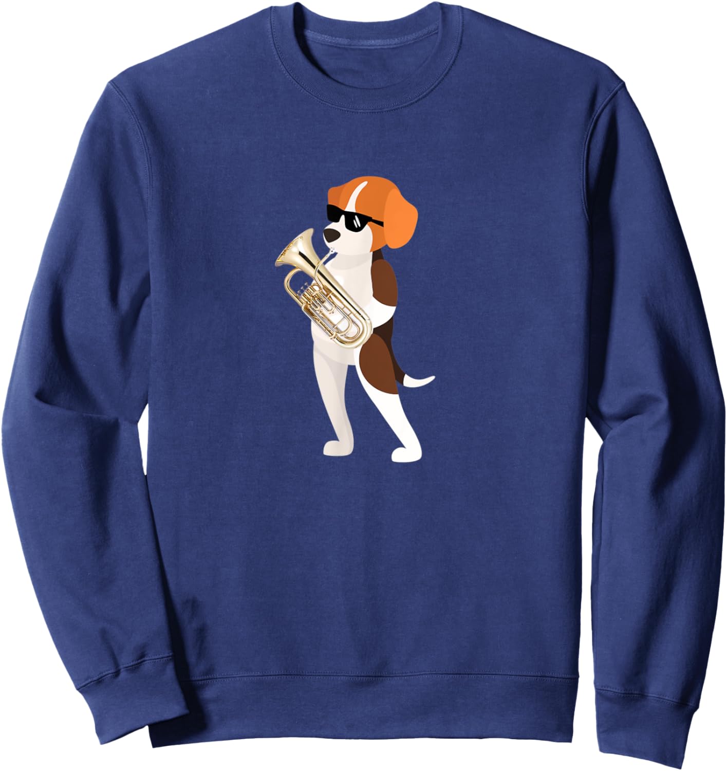 Funny Dog Wearing Sunglasses Playing Euphonium Beagle Sweatshirt - Sweatshirt | Navy