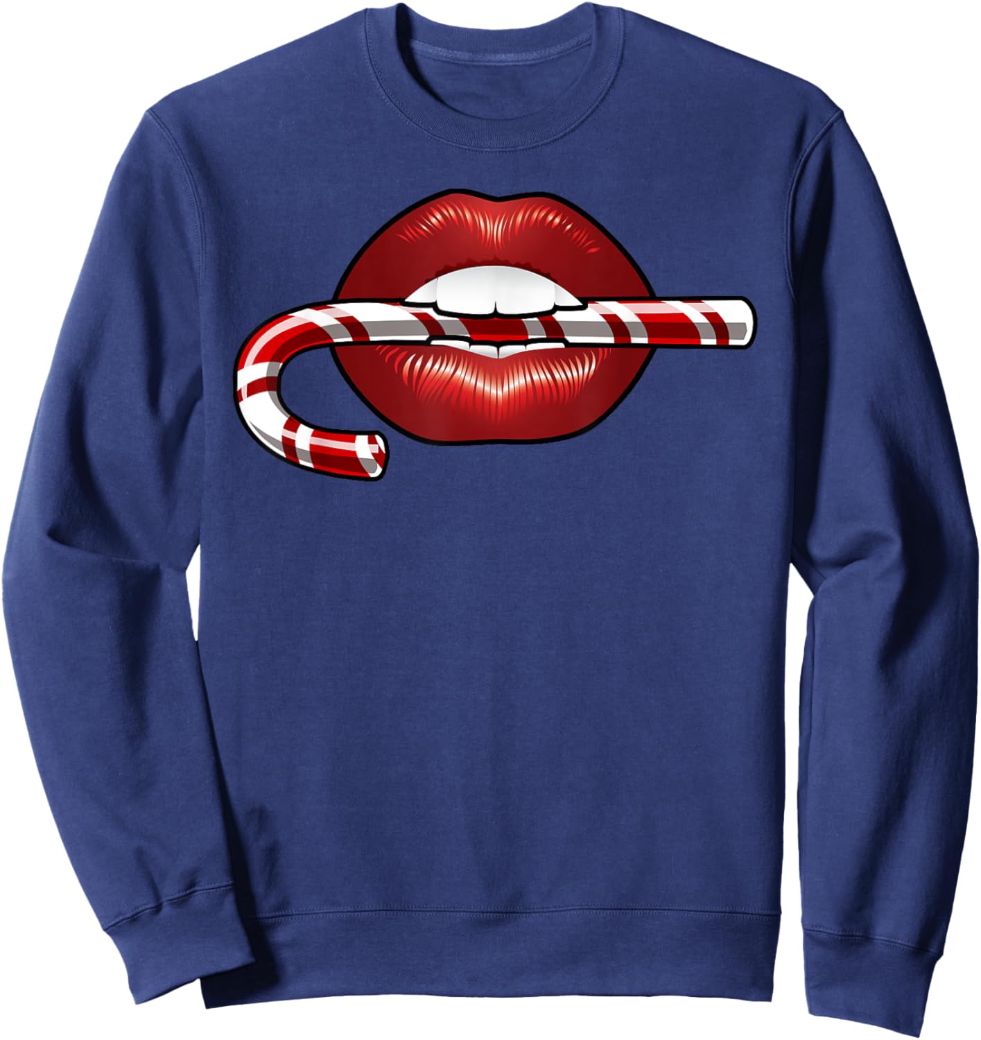 Sexy Candy Cane lips novelty Holiday Candy Cane Sweatshirt - Sweatshirt | Navy