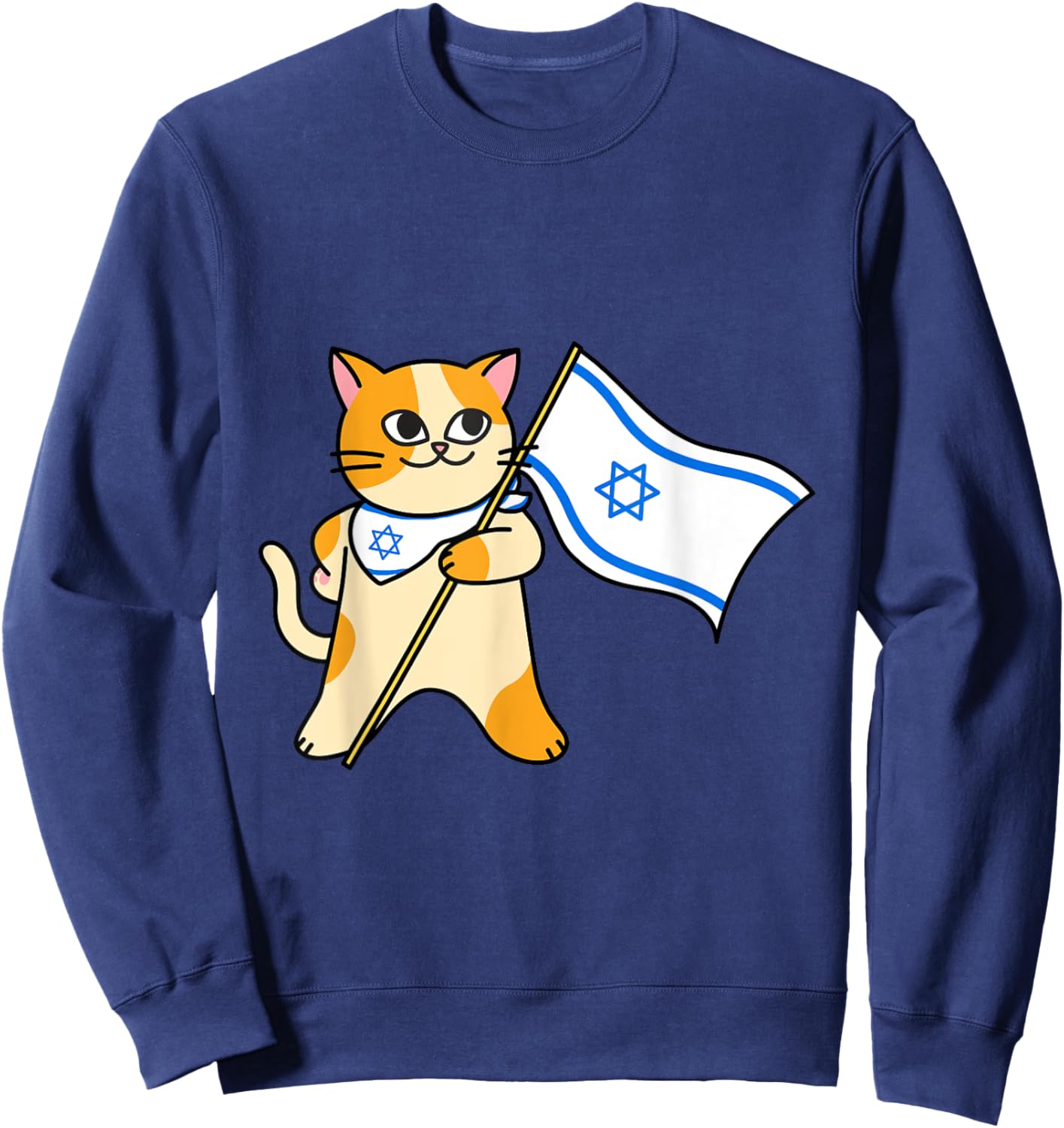 Zionist Cat Israeli Flag Pro-Israel Jewish Support Israel Men Women Girls Kids Sweatshirt - Sweatshirt | Navy