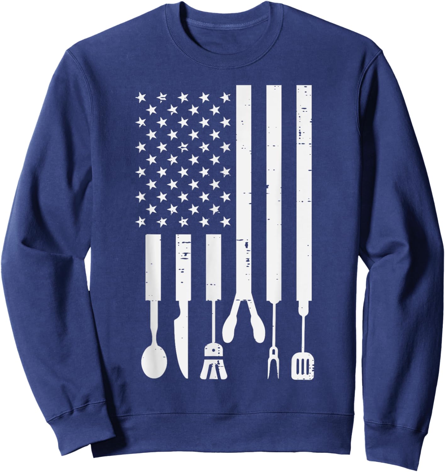 White US Flag Bbq Tools Vintage Grilling Smoking Patriotic Sweatshirt - Sweatshirt | Navy