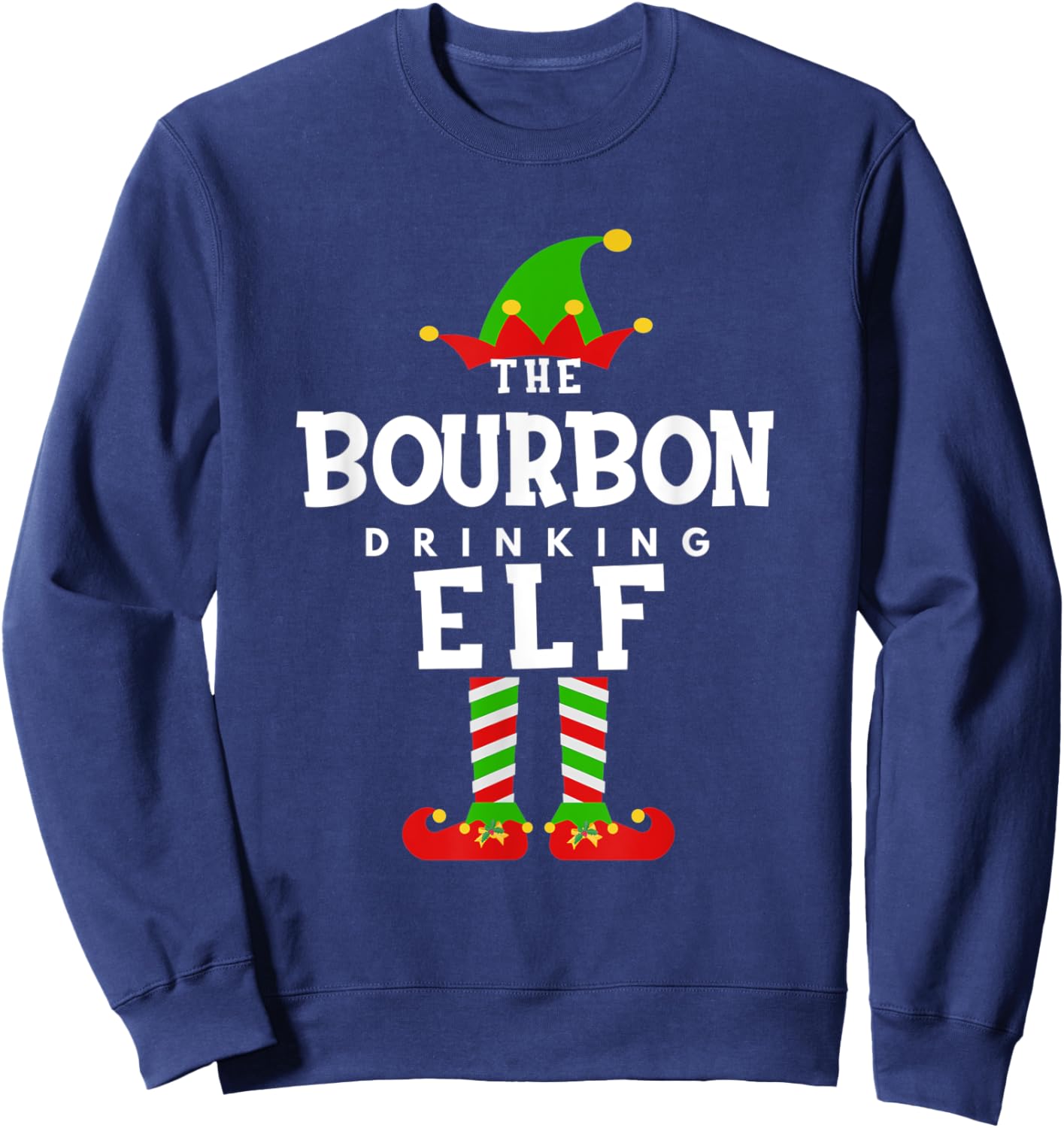 The Bourbon Drinking Elf Costume Christmas Morning Matching Sweatshirt - Sweatshirt | Navy