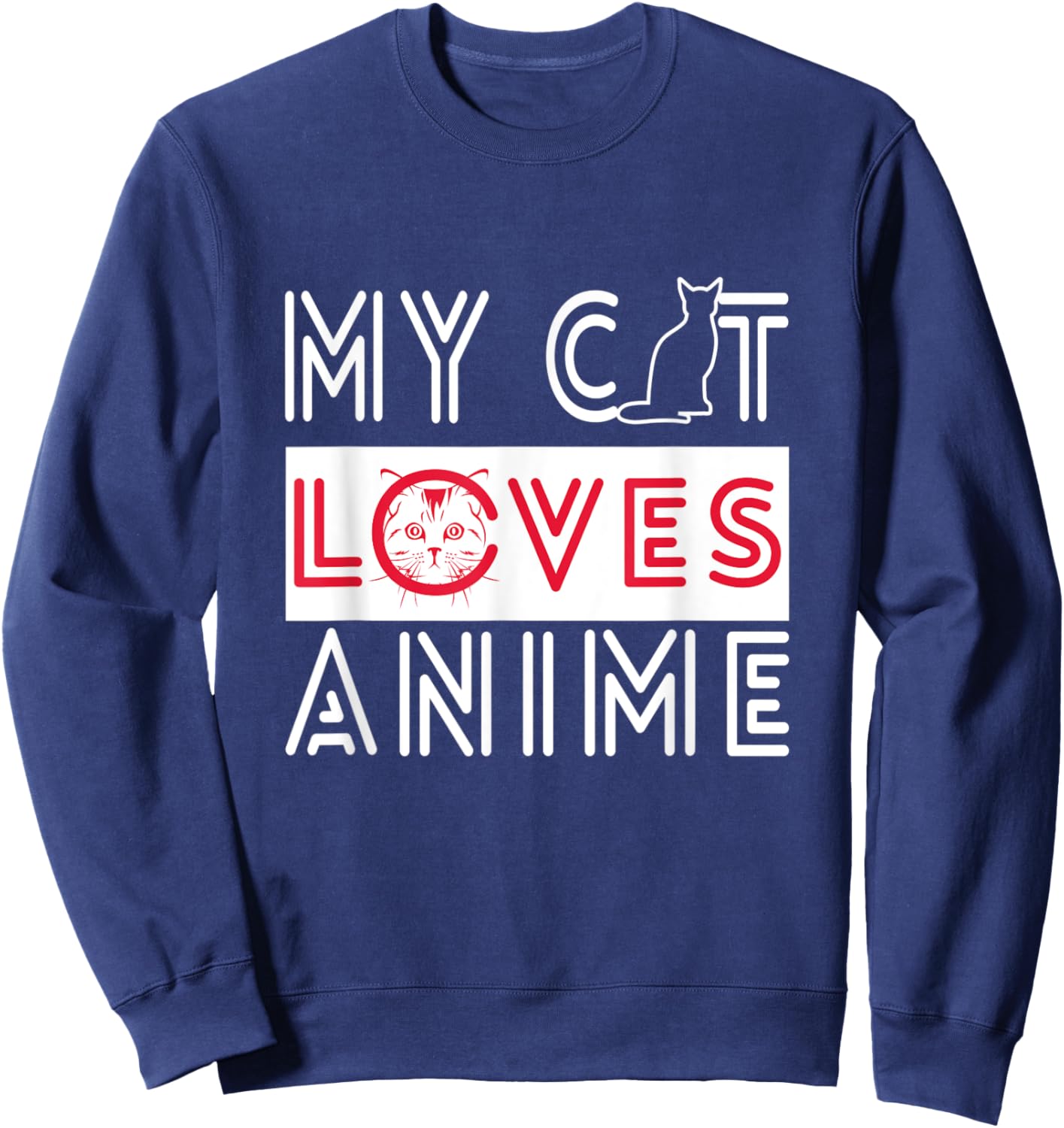 My Cat Loves Anime - Cats love Watching TV Women Kids Sweatshirt - Sweatshirt | Navy
