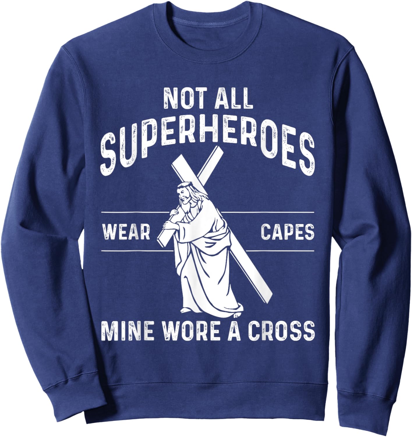 Funny Jesus Superhero Design Men Women Jesus Christ Cross Sweatshirt - Sweatshirt | Navy