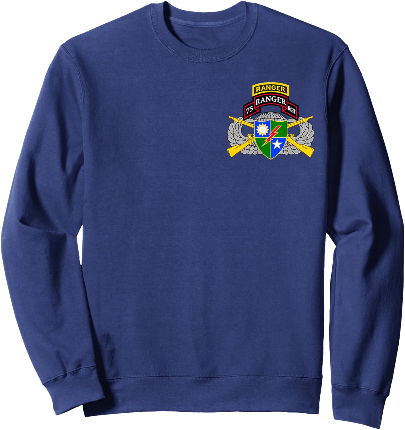 US Army Ranger - 75th Scroll, Tab, Airborne Wings, Rifles Sweatshirt - Sweatshirt | Navy