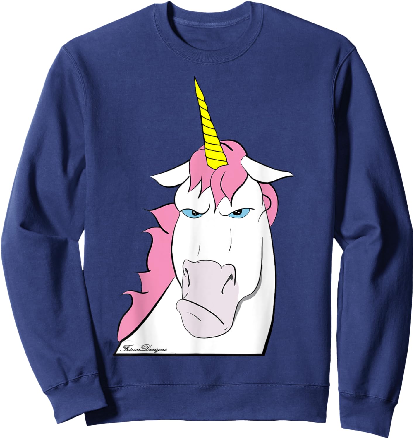 Funny Grumpy Comic Unicorn with Bad Mood Sweatshirt - Sweatshirt | Navy