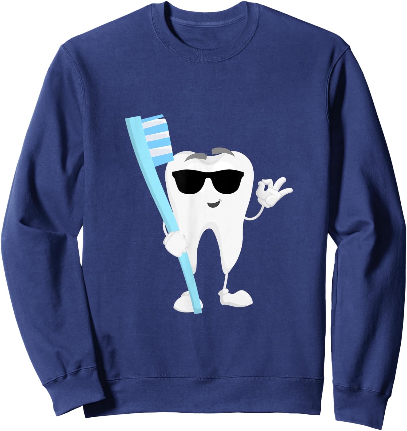 Cartoon Tooth with Sunglasses and Toothbrush Dentist Dental Sweatshirt - Sweatshirt | Navy
