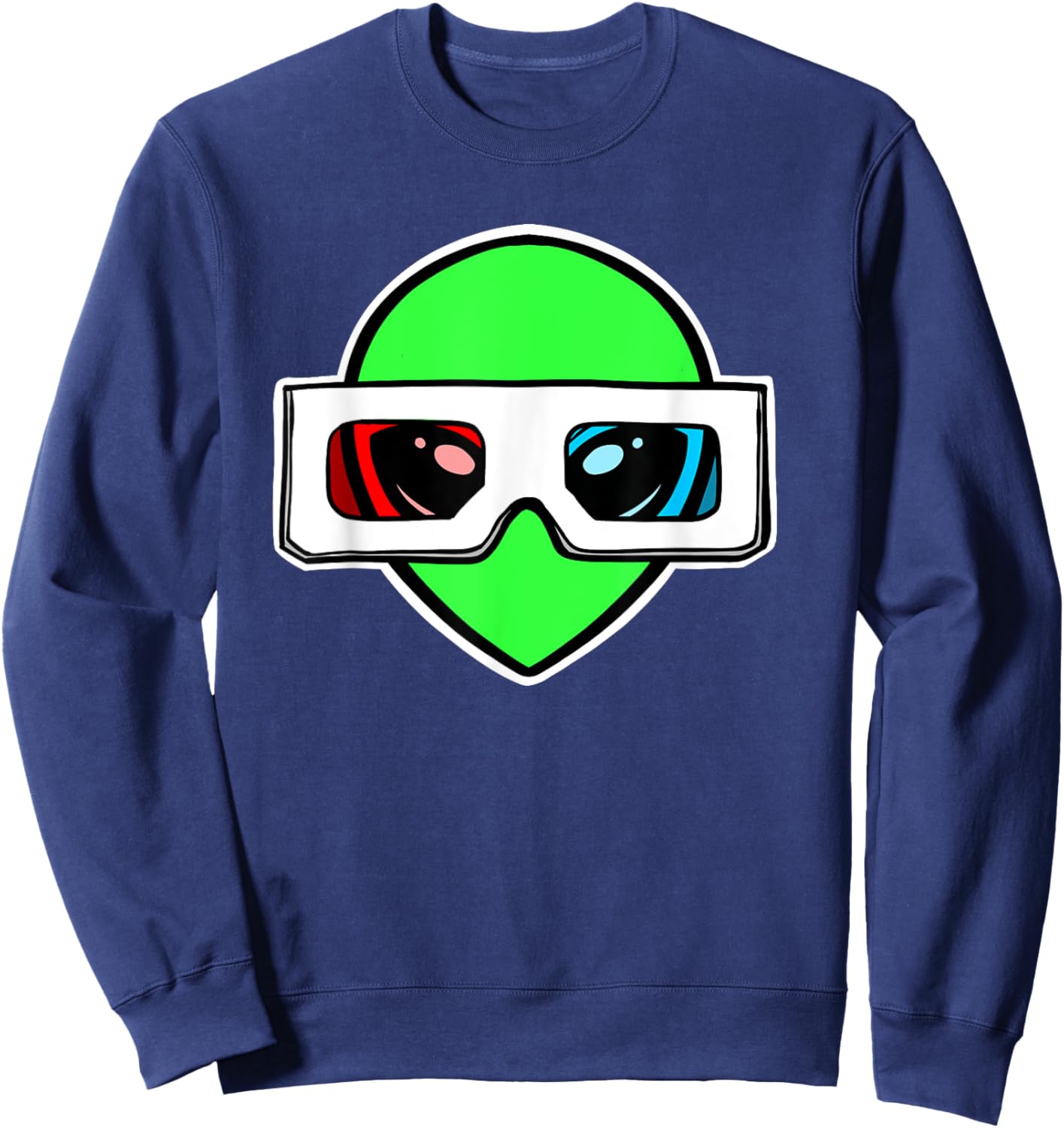 Green Alien with 3D Glasses Sweatshirt - Sweatshirt | Navy
