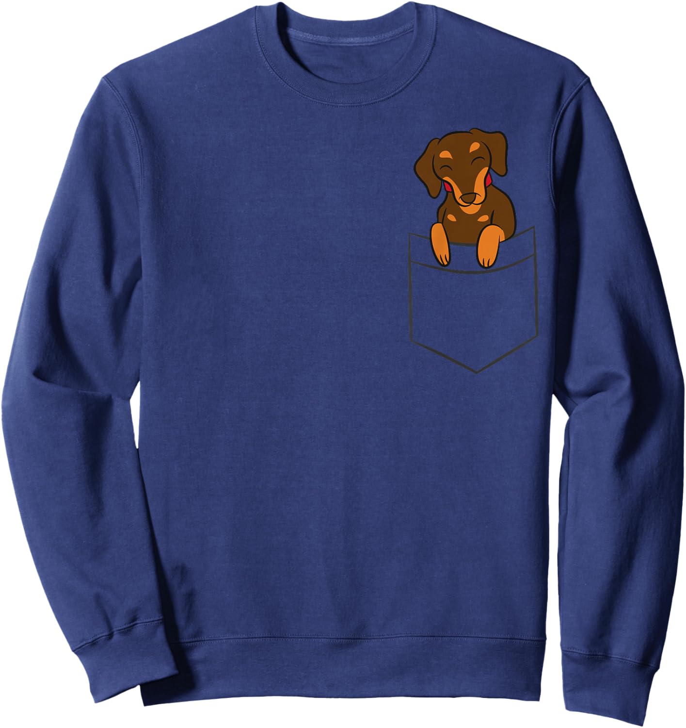 Dachshund Dog Gifts And Dachshund In The Pocket Cute Pocket Dachshund -Adults, -Kids Black Short Sleeve Classic Fit Cotton Sweatshirt - Sweatshirt | Navy
