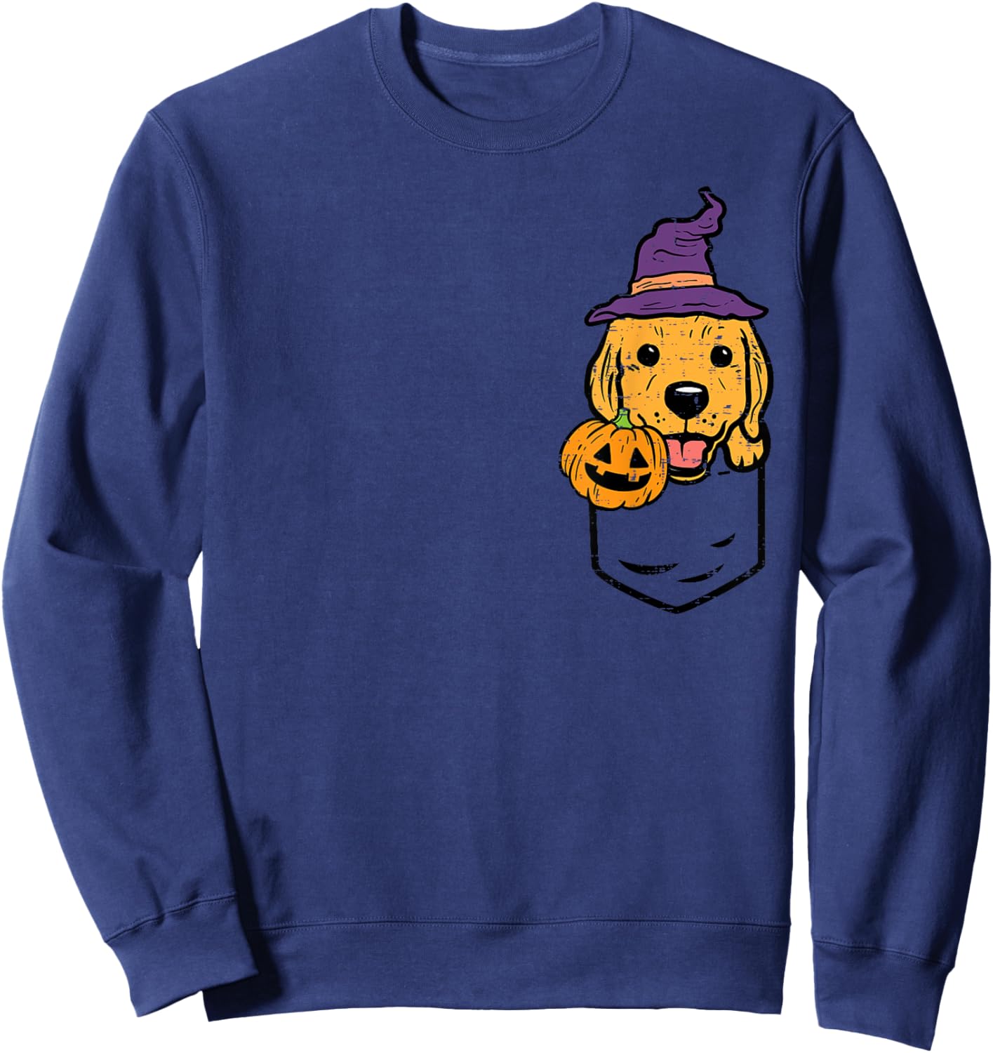 Pocket Golden Retriever Witch Halloween Dog Men Women Kids Sweatshirt - Sweatshirt | Navy