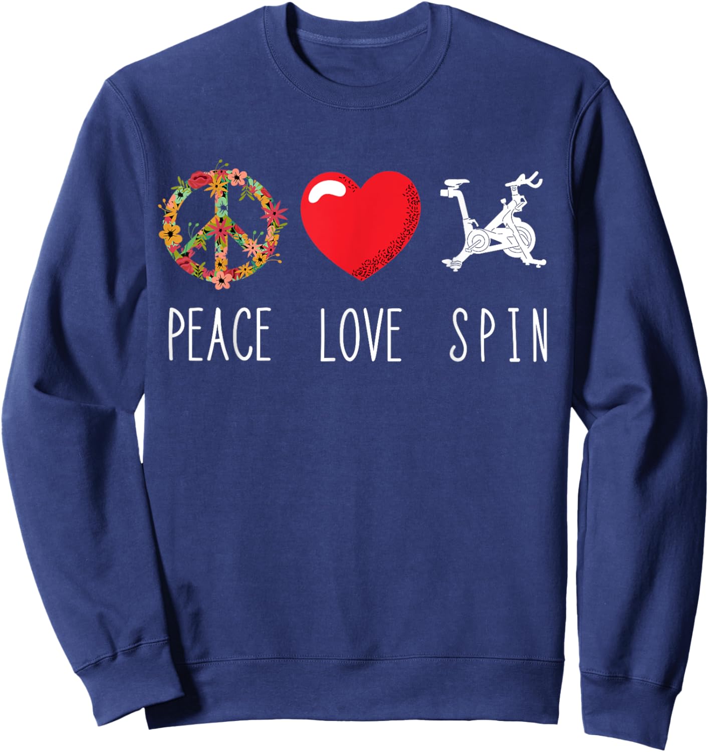 Spinning Bicycle Gym Love Peace Indoor Spinning Fitness Sweatshirt - Sweatshirt | Navy