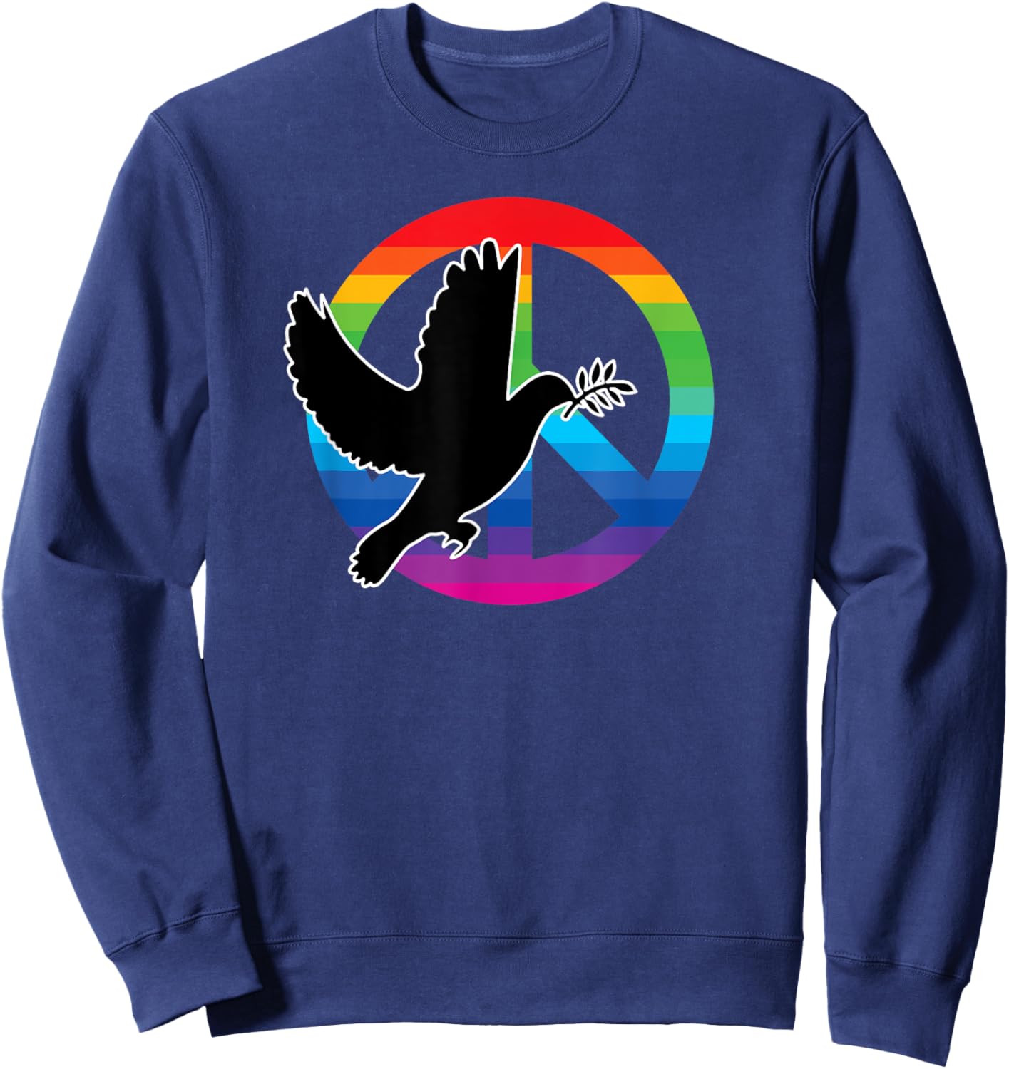 Dove Free Bird of Peace Sign Love Kindness and Rainbow Peace Sweatshirt - Sweatshirt | Navy